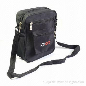 Nylon Shoulder Bag with Zipper, Main Compartment with Inside and Two Front Pockets